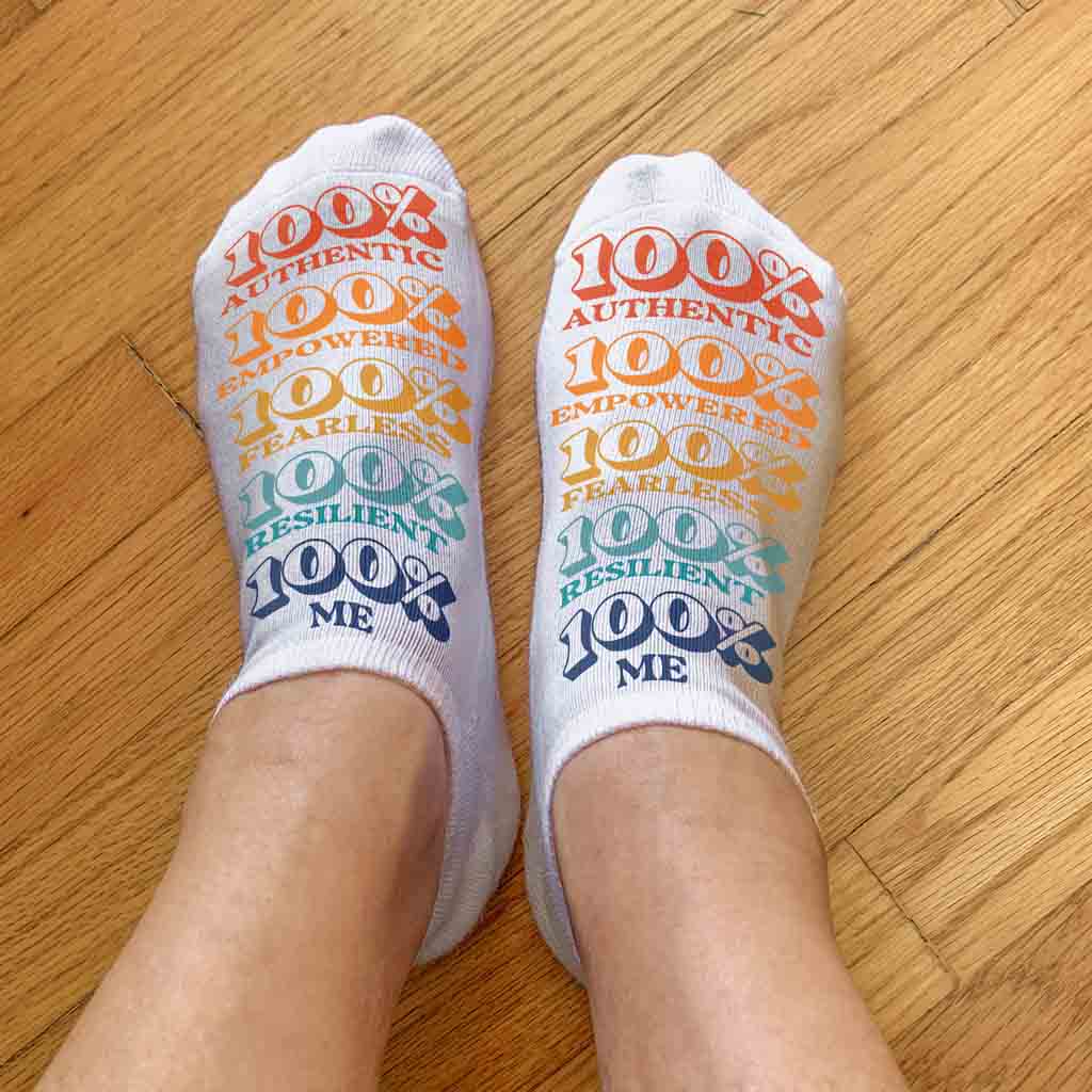 100% Me - Self Positivity Message Printed on Socks