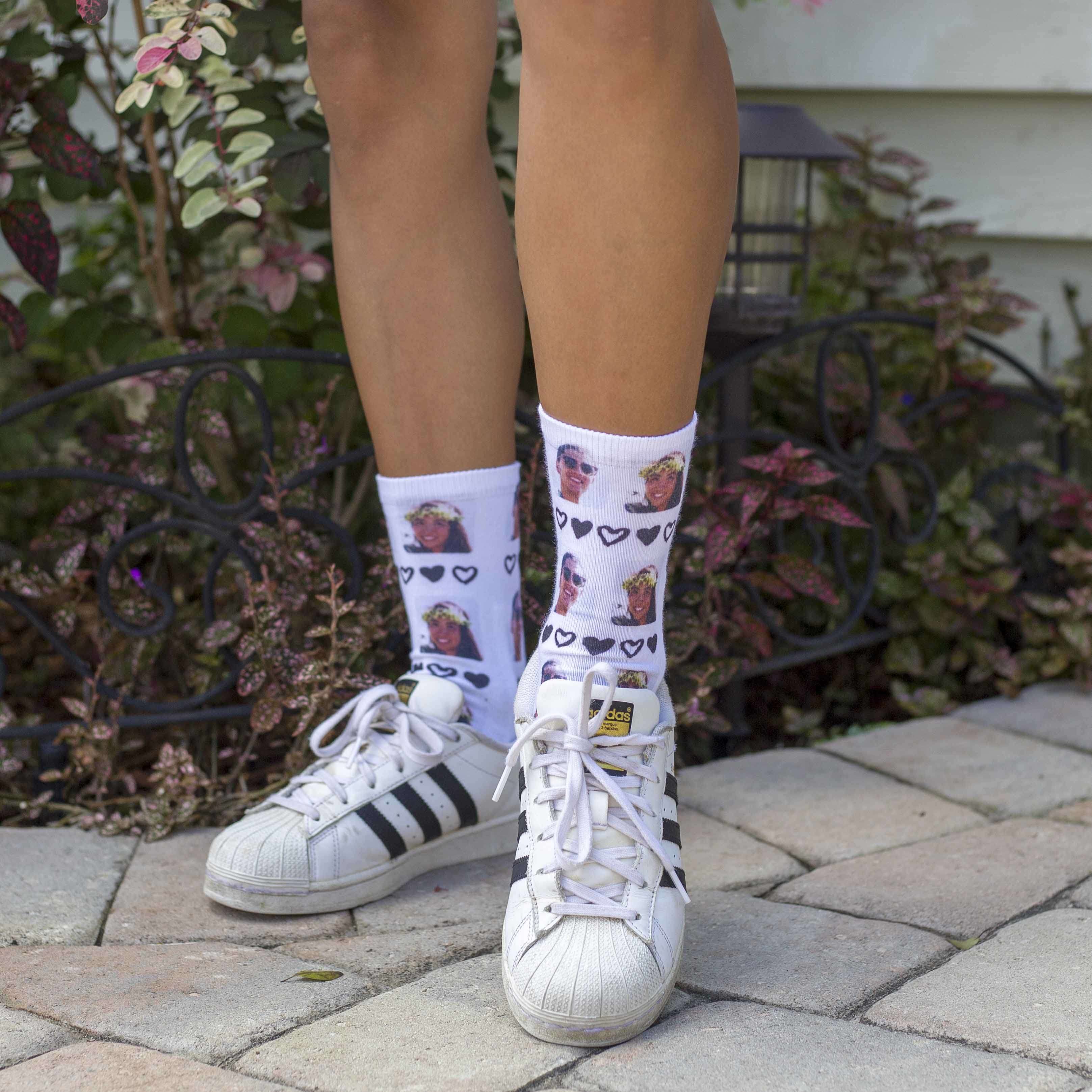 All Over Hearts and Faces Design on Unisex Short Crew Socks