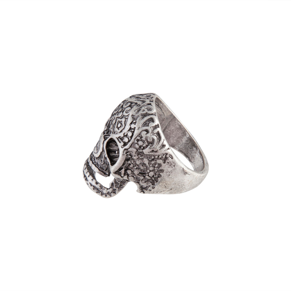 Antique Silver Detailed Skull Ring