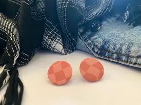 Birdie Large Stud Orange Checkered Earrings