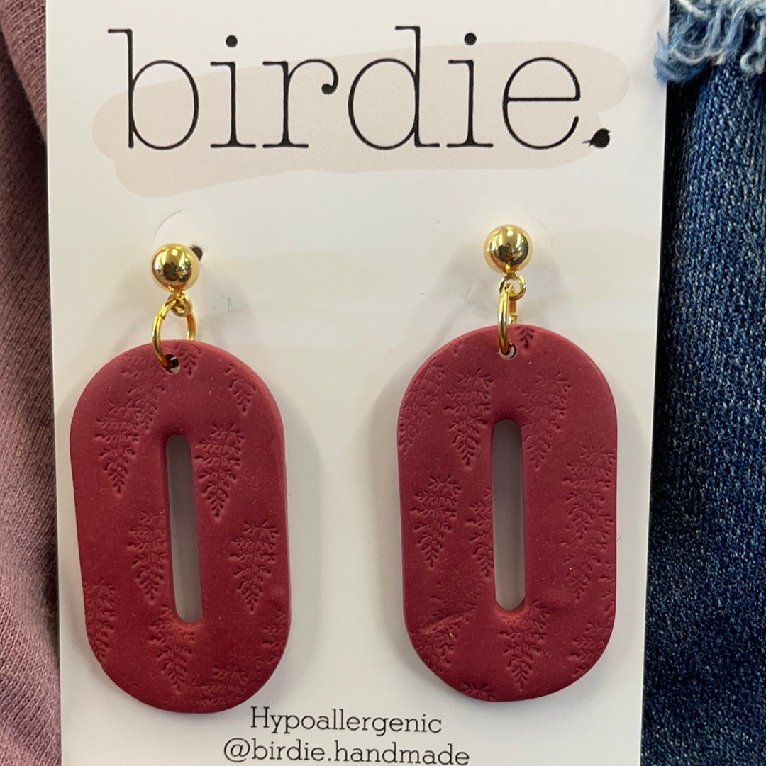 Birdie Raspberry Embossed Oval Earrings