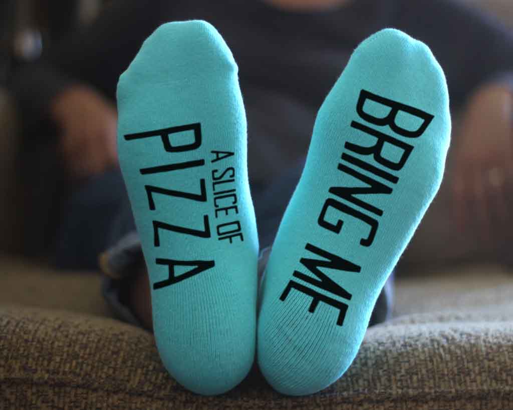 Bring Me A Slice of Pizza - No Show Socks Text on Sole