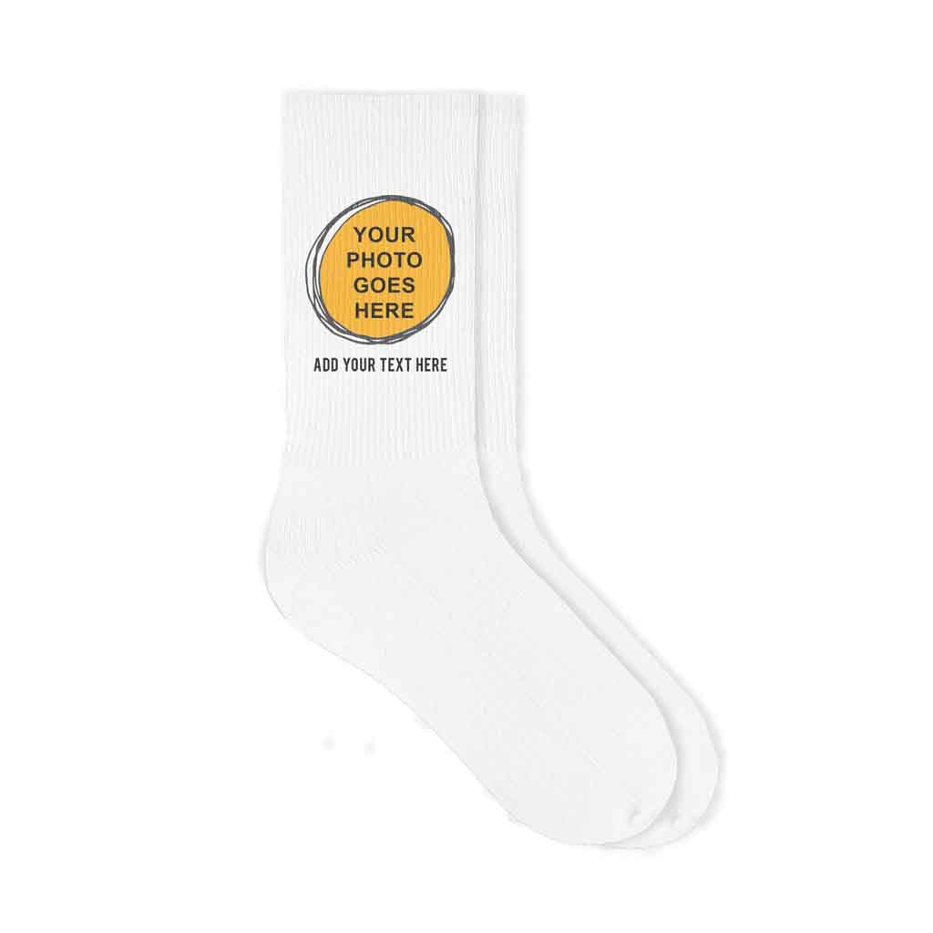 Circle Shaped Frame with Your Photo and Text Printed on Socks