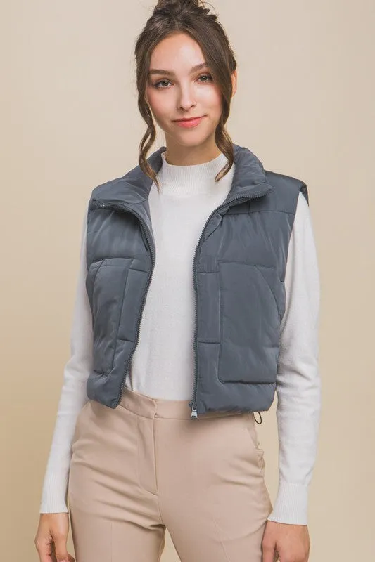 Cropped Puffer Vest with Pockets  no