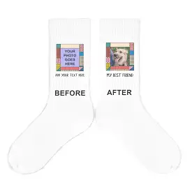 Custom Photo in Mod Frame with Your Text Printed on Socks