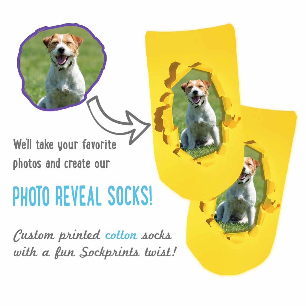 Custom Photo Socks Printed with a Bright Color Background