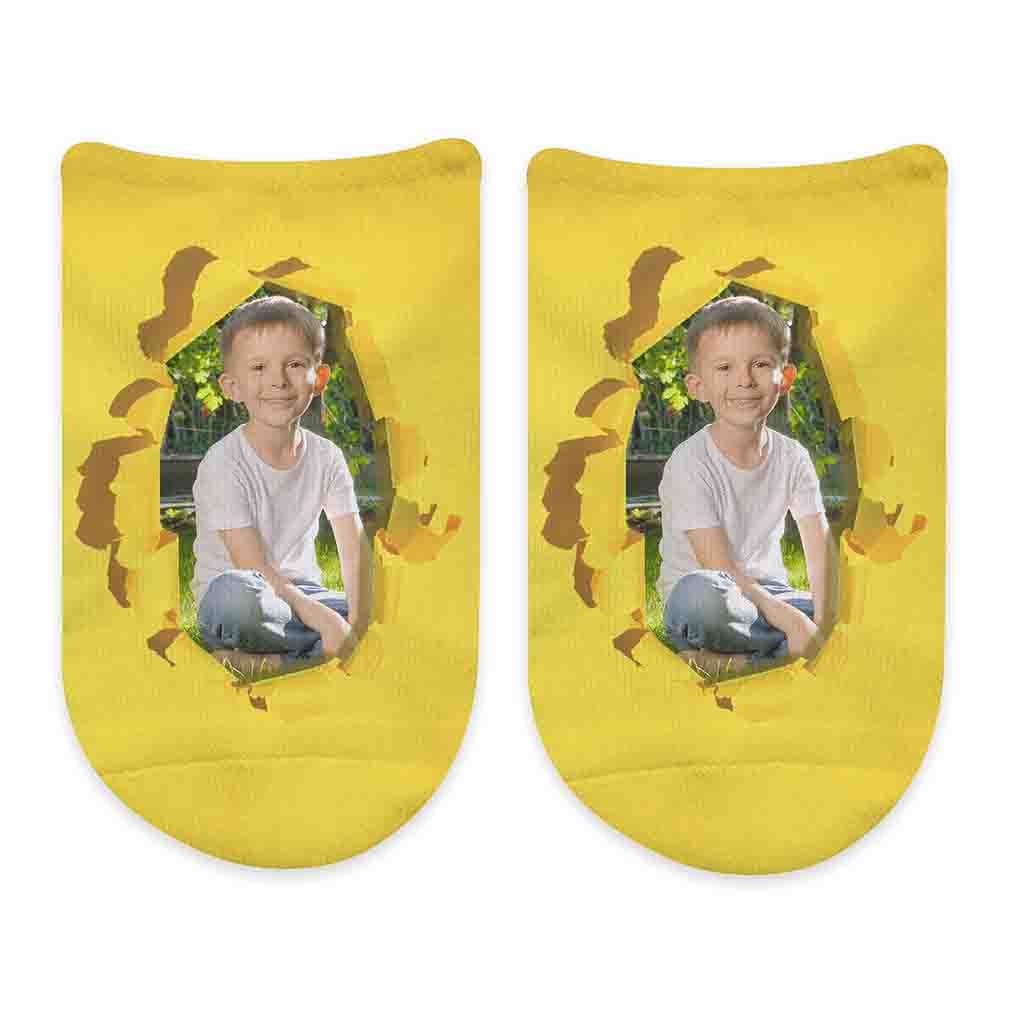 Custom Photo Socks Printed with a Bright Color Background