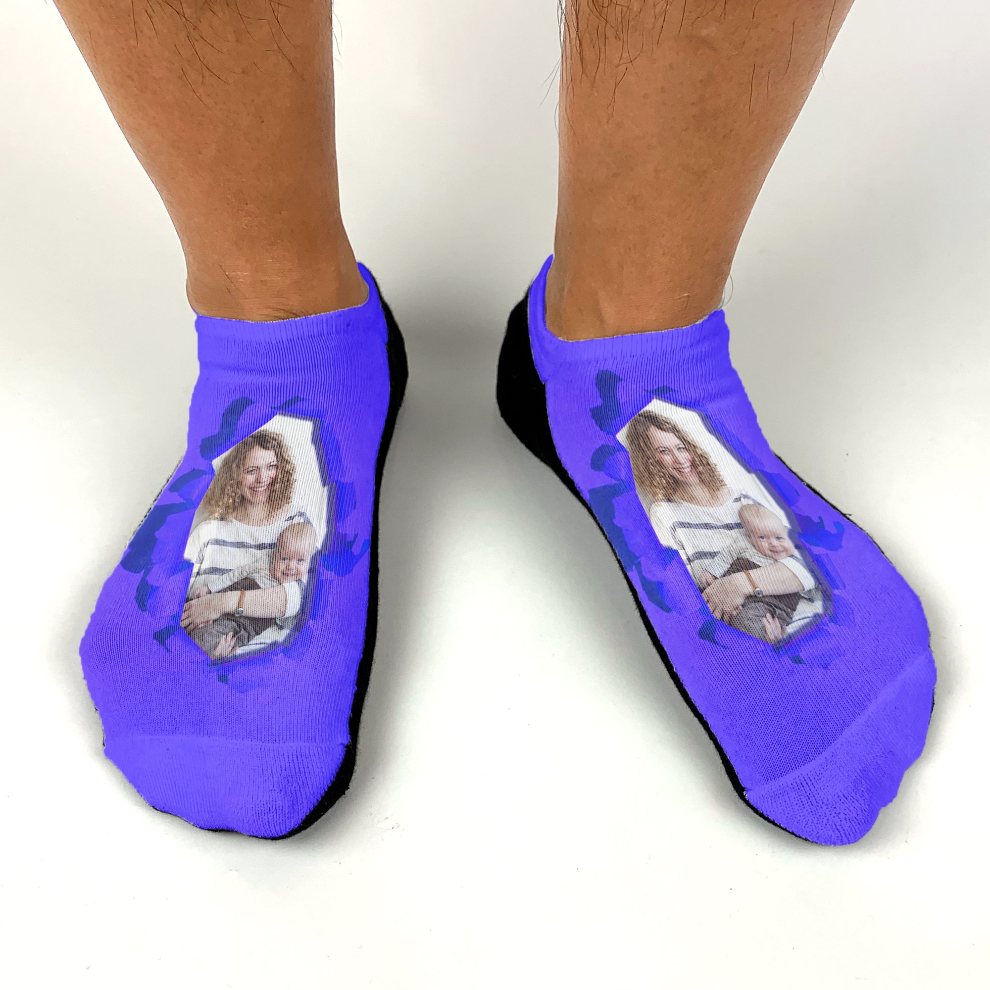 Custom Photo Socks Printed with a Bright Color Background