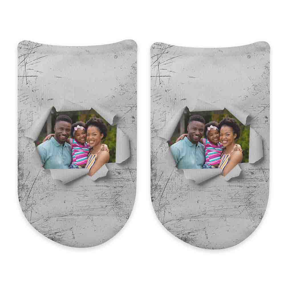 Custom Printed Photo No Show Socks with Colored Background