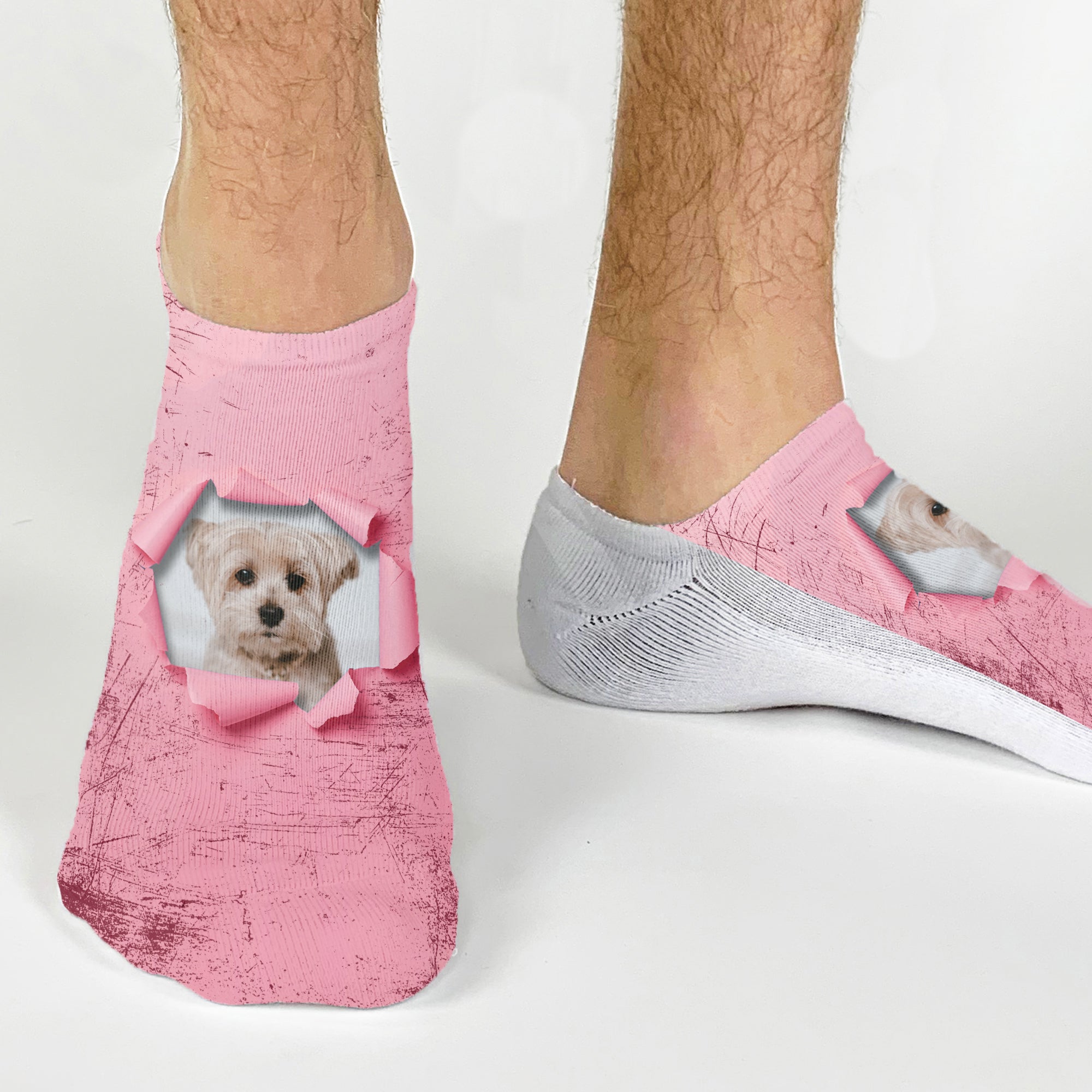 Custom Printed Photo No Show Socks with Colored Background