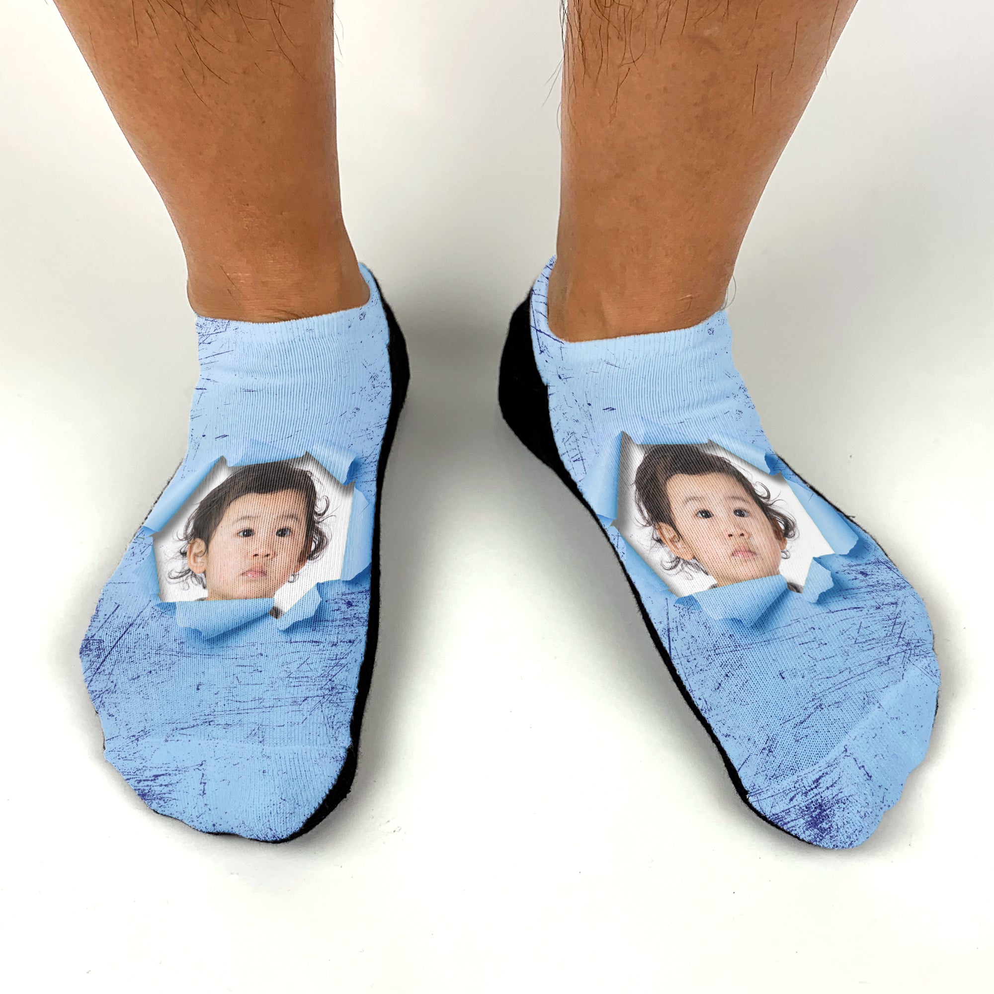 Custom Printed Photo No Show Socks with Colored Background