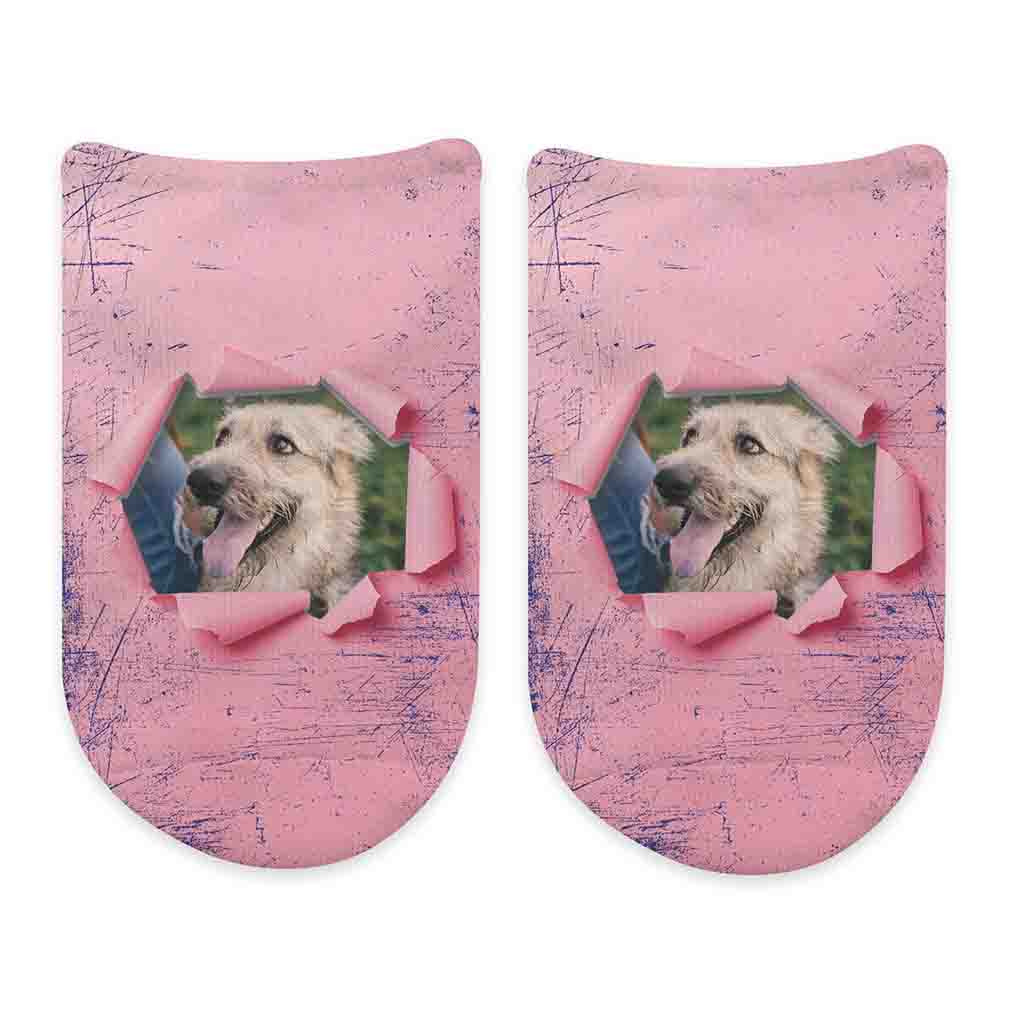 Custom Printed Photo No Show Socks with Colored Background