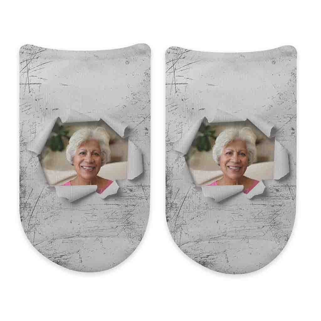 Custom Printed Photo No Show Socks with Colored Background