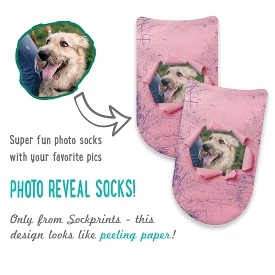 Custom Printed Photo No Show Socks with Colored Background