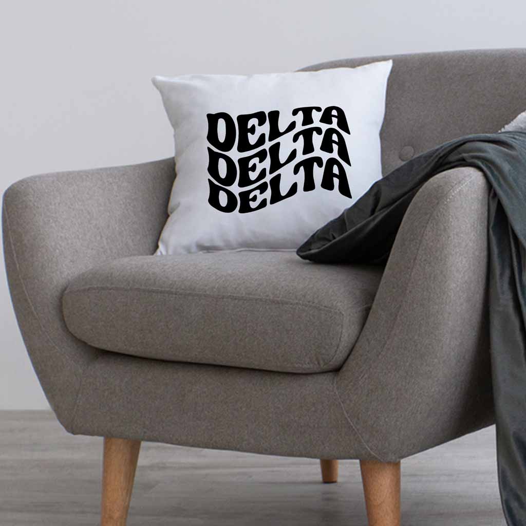 Delta Delta Delta Greek Mod Design on a Sorority Throw Pillow Cover for Dorm Room or Apartment Decor