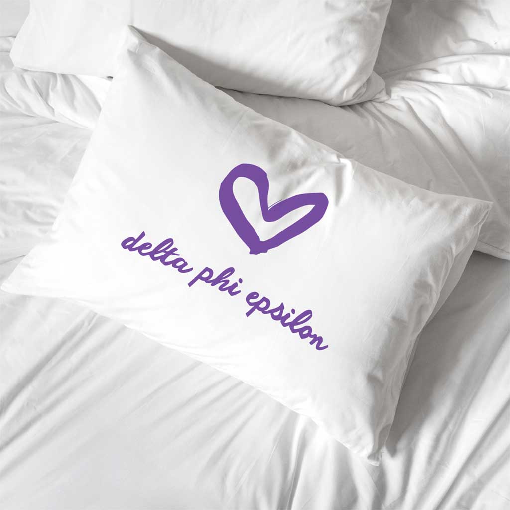 Delta Phi Epsilon Sorority Name with Heart Design on Printed Pillowcase