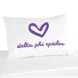 Delta Phi Epsilon Sorority Name with Heart Design on Printed Pillowcase