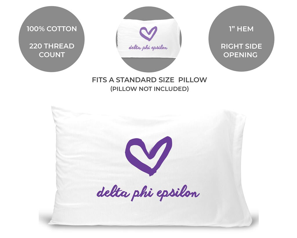 Delta Phi Epsilon Sorority Name with Heart Design on Printed Pillowcase