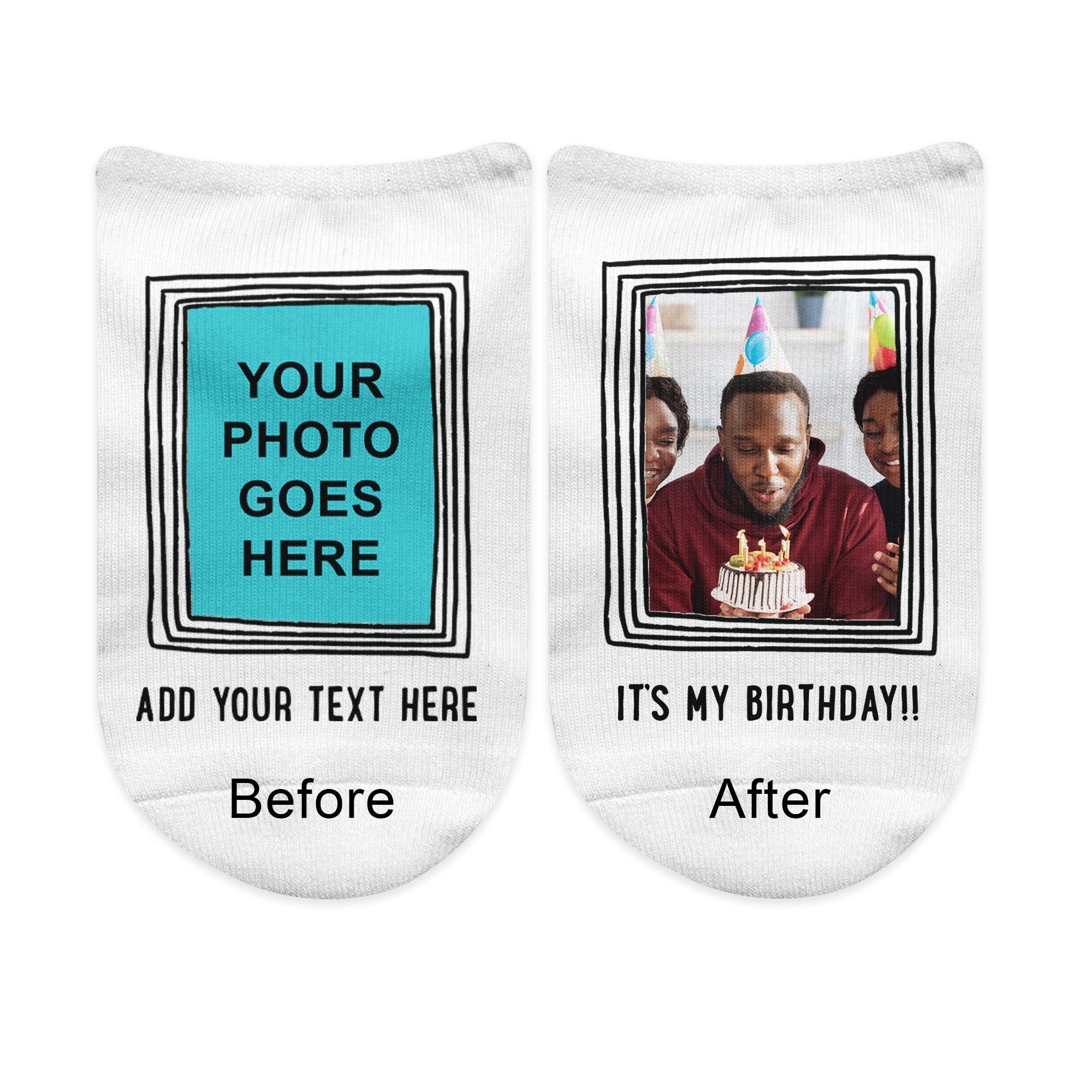 Framed Design with Your Photo and Text on No Show Socks