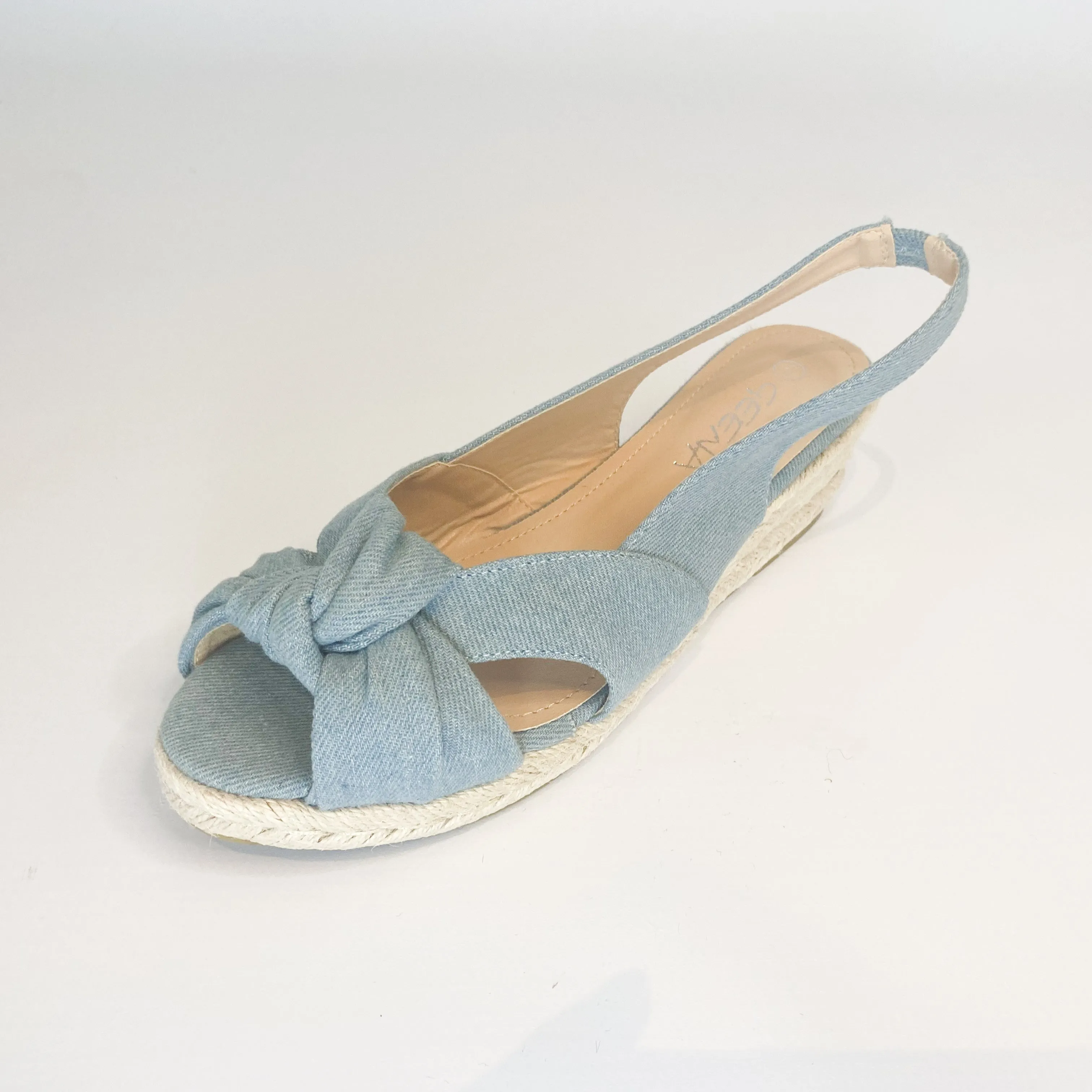 Geena denim knotted slingback wedge