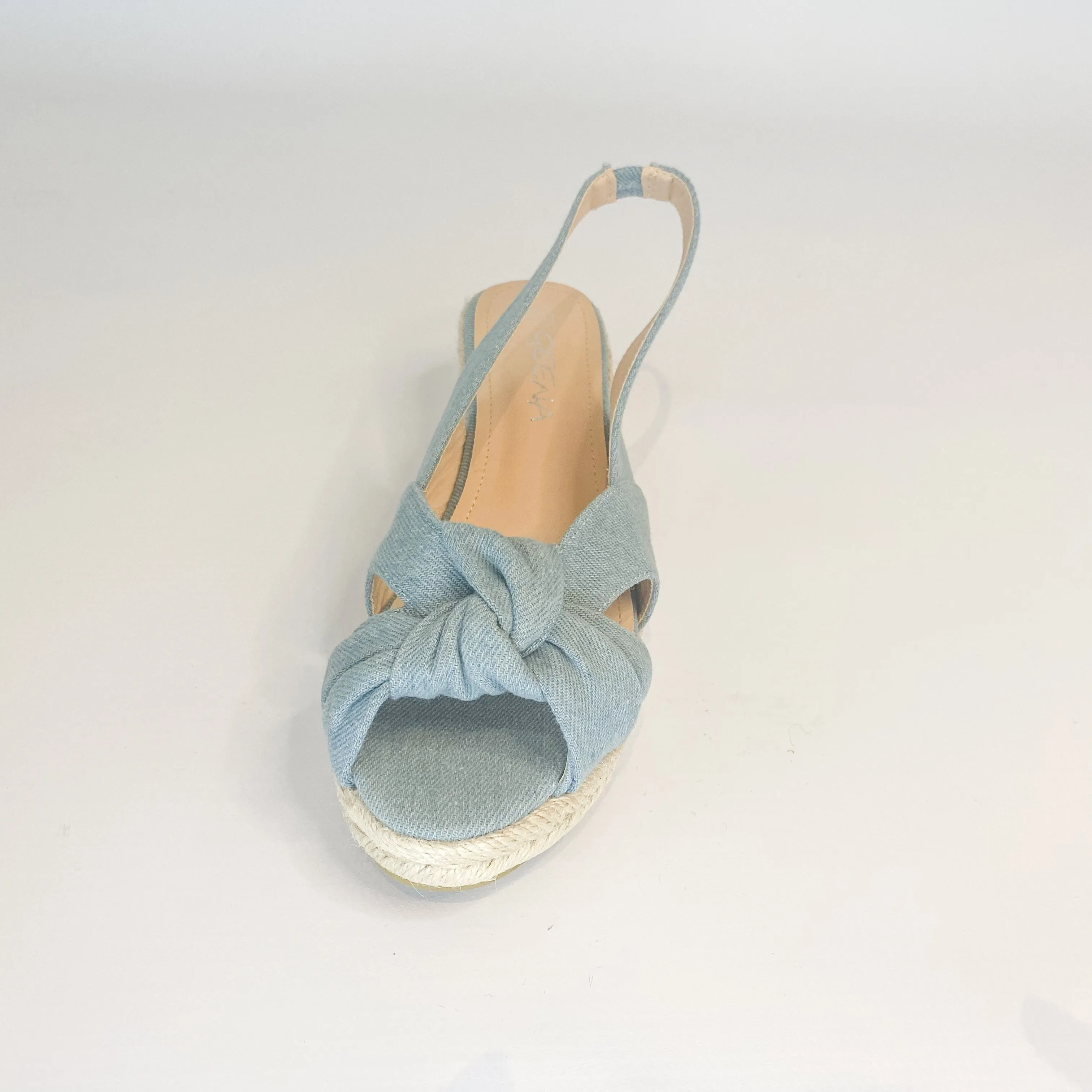 Geena denim knotted slingback wedge