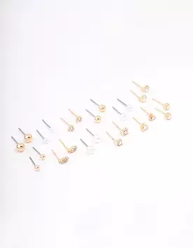 Gold Classic Pearl & Diamante Stud Earring 12-Pack