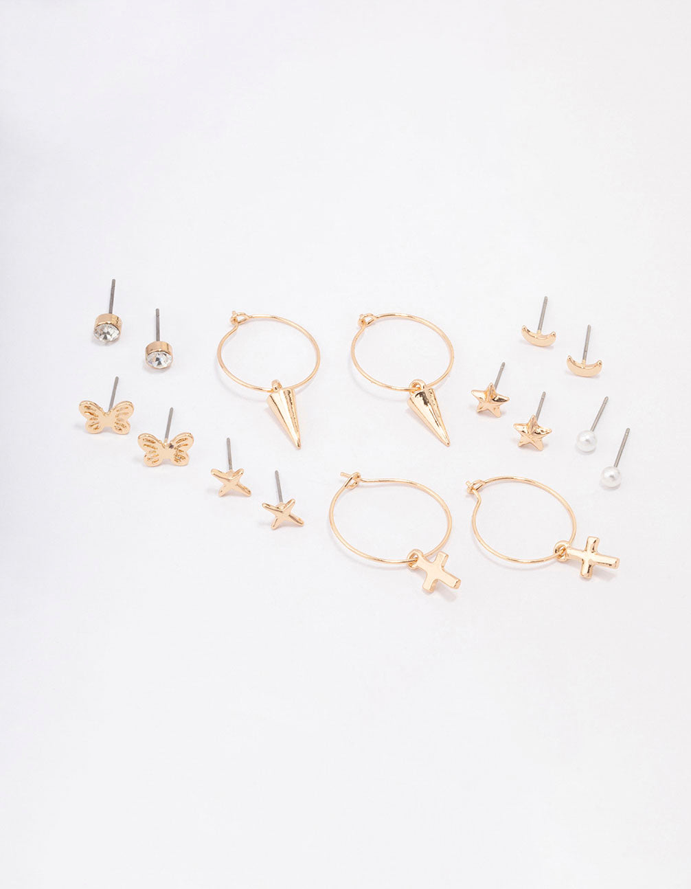 Gold Cross Pointed Earring 8-Pack