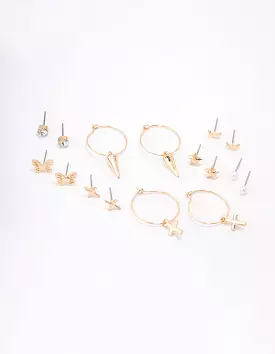 Gold Cross Pointed Earring 8-Pack