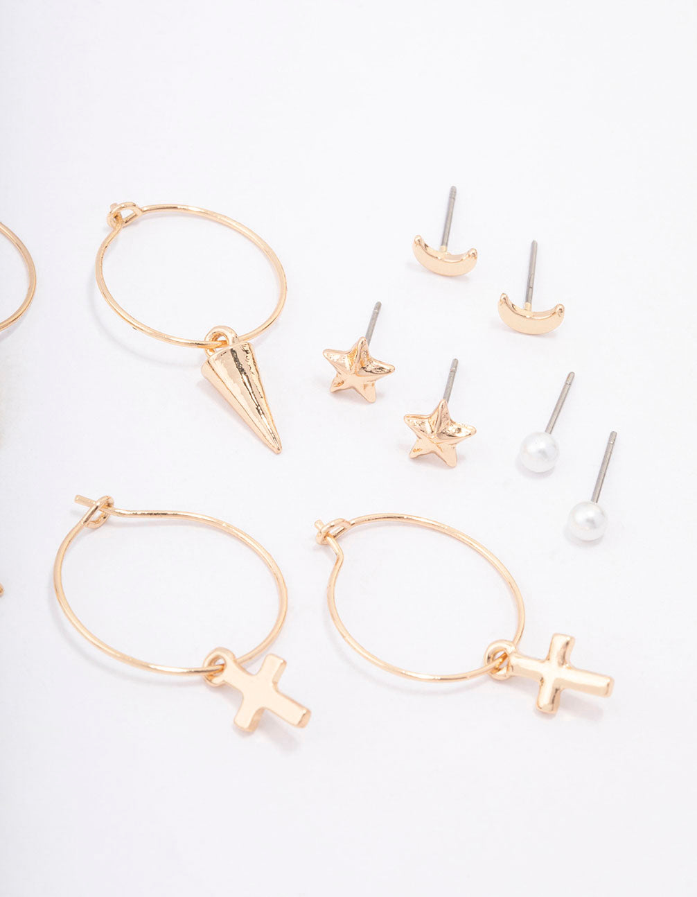 Gold Cross Pointed Earring 8-Pack