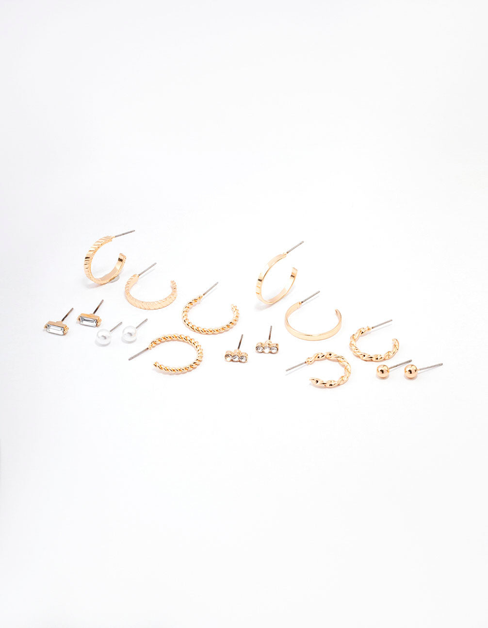 Gold Diamante & Pearl Hoop Earring 8-Pack