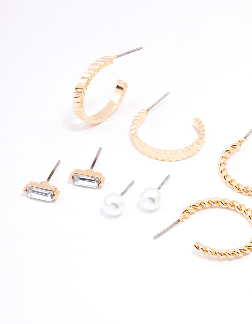 Gold Diamante & Pearl Hoop Earring 8-Pack