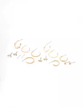 Gold Diamante & Pearl Hoop Earring 8-Pack