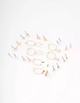 Gold Diamante Leaf Earring 12-Pack