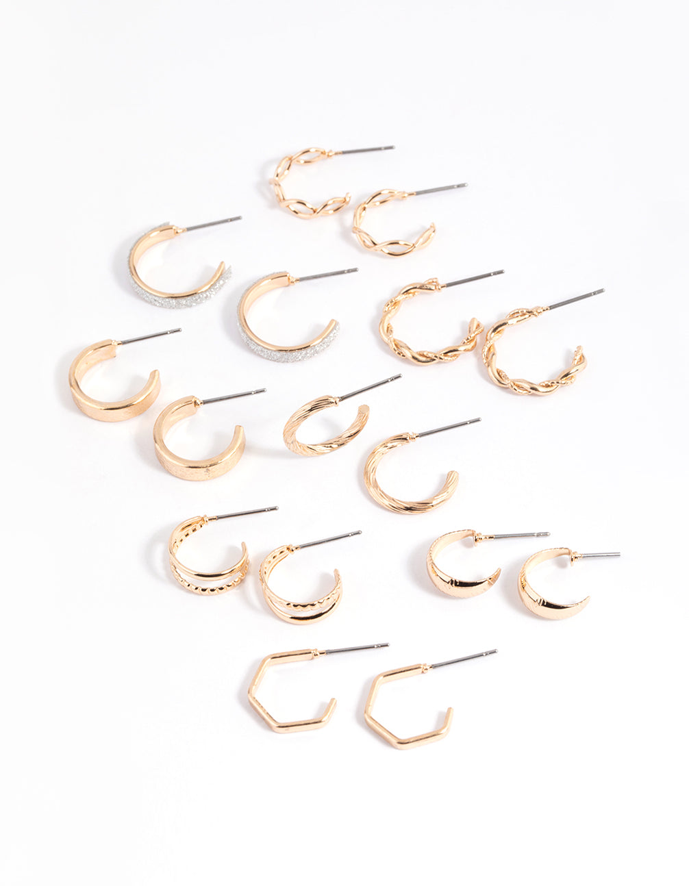 Gold Glittered & Textured Hoop Earring 8-Pack