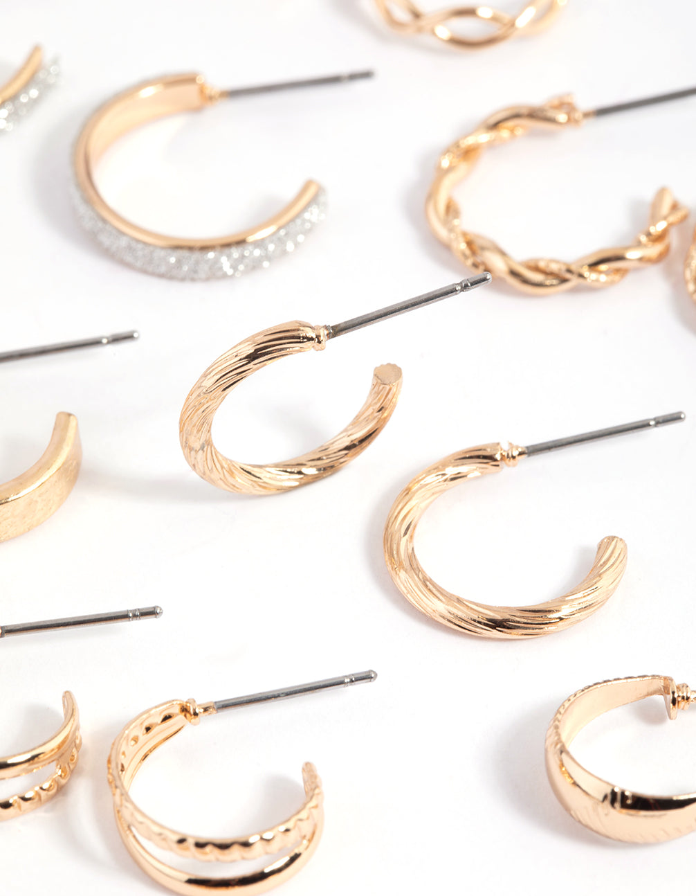 Gold Glittered & Textured Hoop Earring 8-Pack