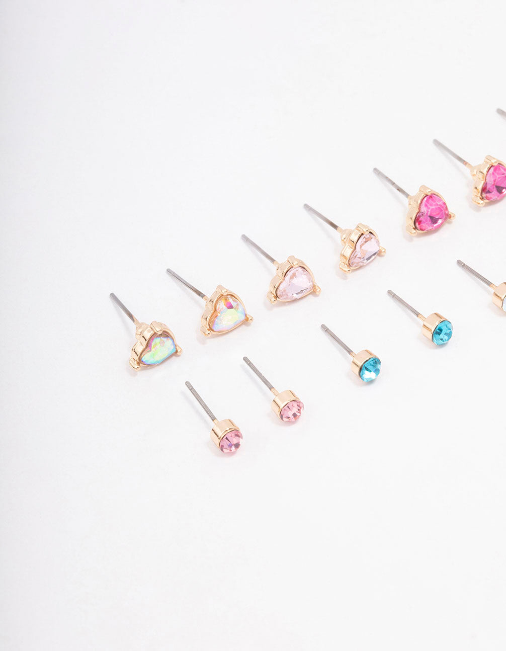 Gold Heart Diamante Earring 8-Pack