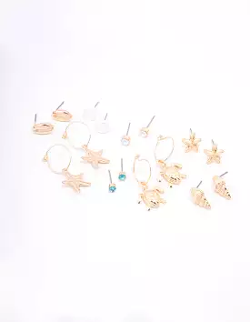 Gold Pearl Seashell Earring 8-Pack