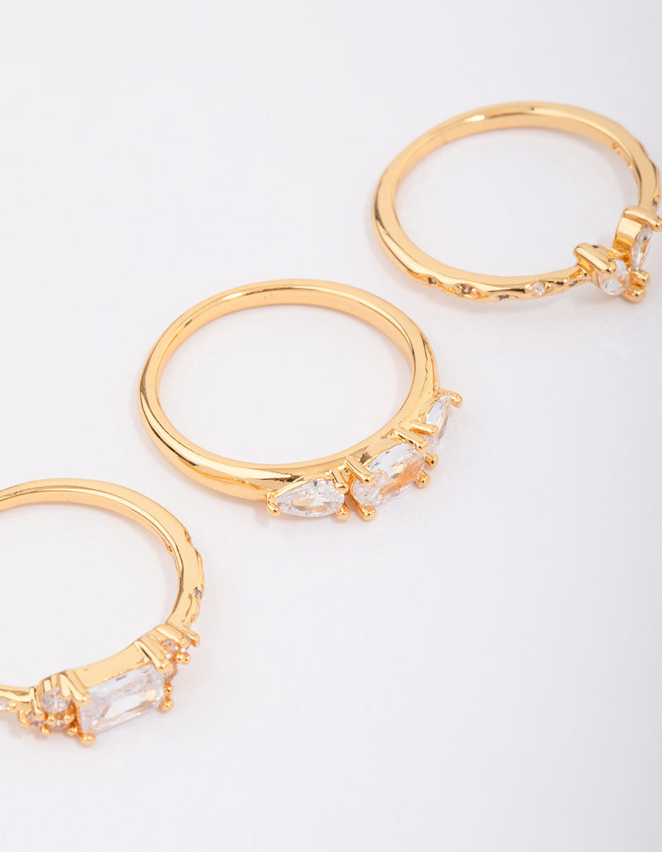 Gold Plated Butterfly Stacking Ring 3-Pack