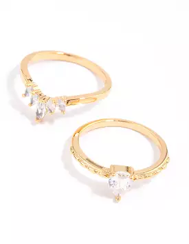 Gold Plated Cubic Zirconia Pearl & Marquise Nest Ring Pack