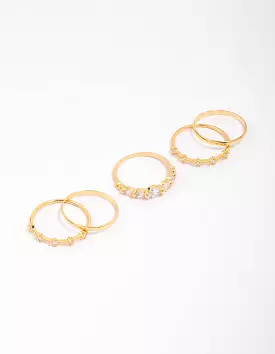 Gold Plated Dainty Cubic Zirconia Stacking Ring 5-Pack