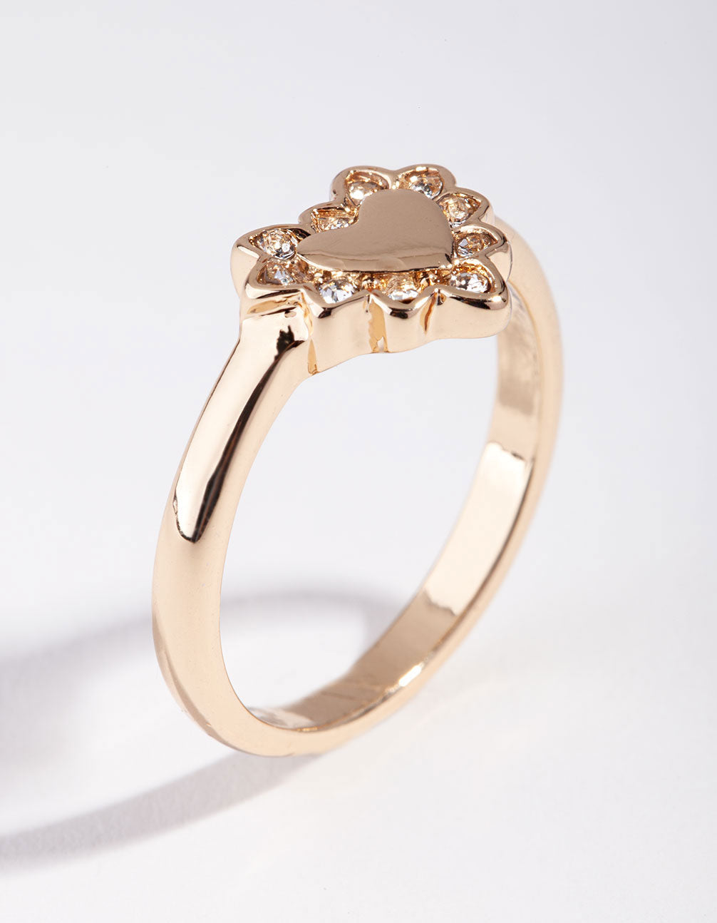 Gold Plated Heart Diamante Ring