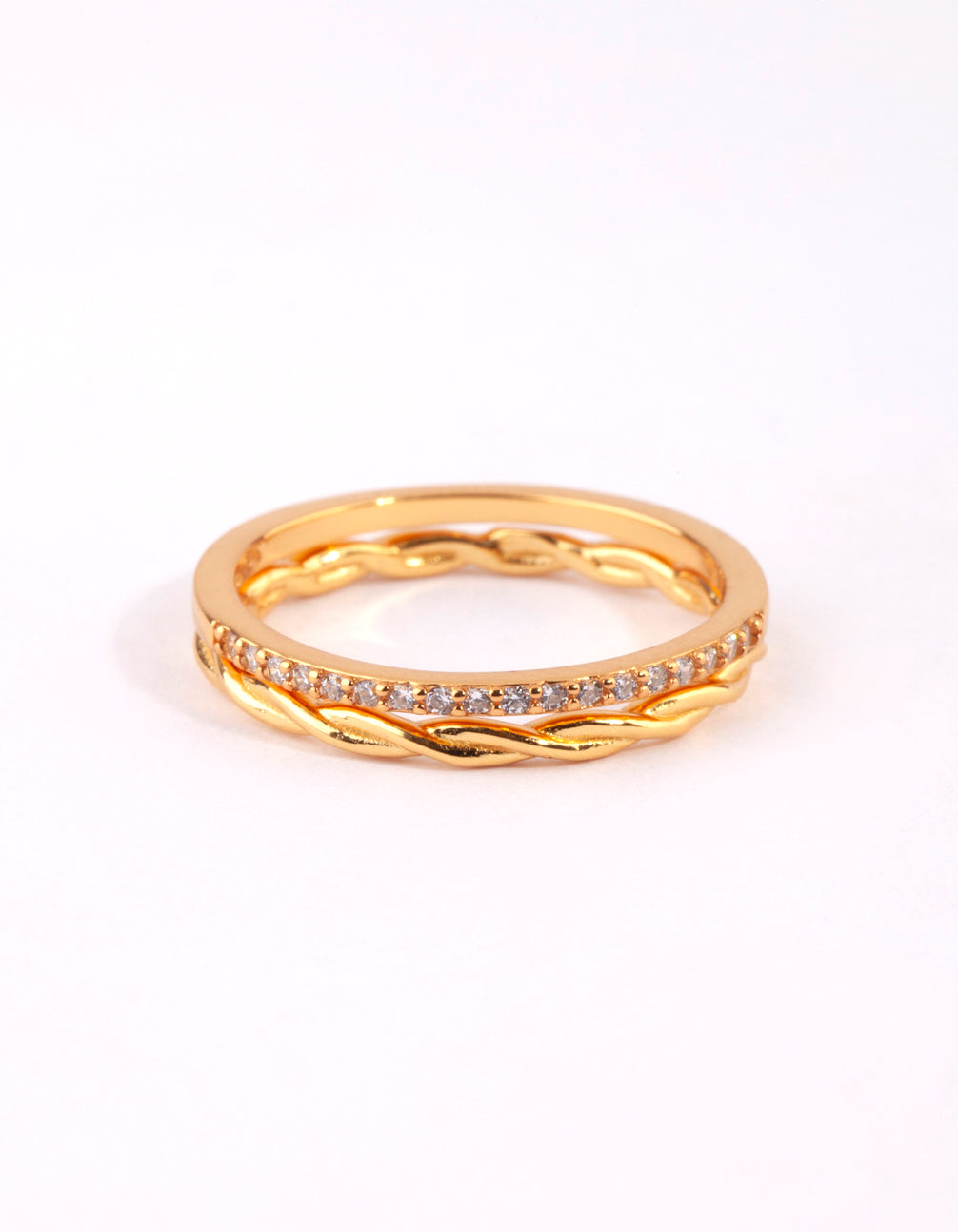 Gold Twisted Diamante Ring Pack