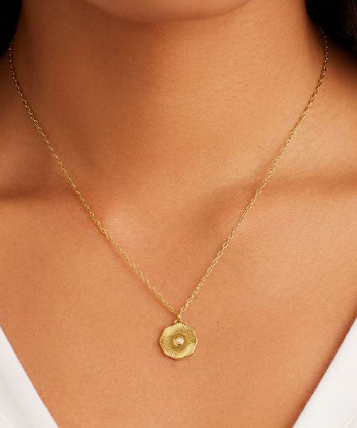 Gorjana Birthstone Coin Necklace - Pearl/Gold