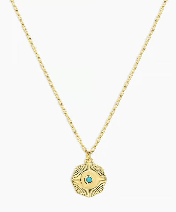 Gorjana Birthstone Coin Necklace - Turquoise/Gold