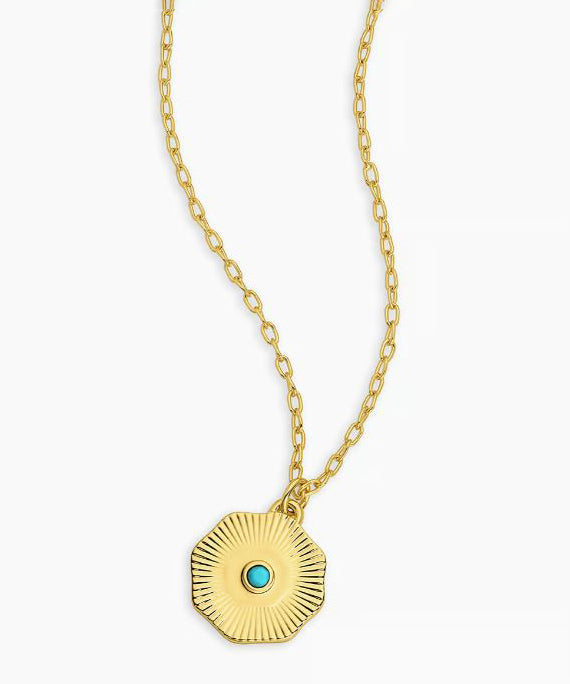 Gorjana Birthstone Coin Necklace - Turquoise/Gold