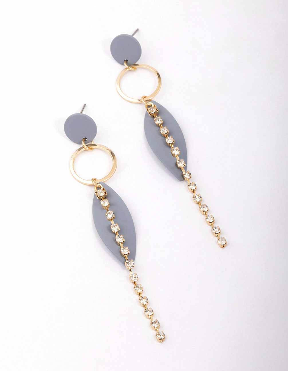 Grey Cupchain Ring Leaf Drop Earrings