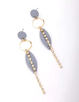 Grey Cupchain Ring Leaf Drop Earrings