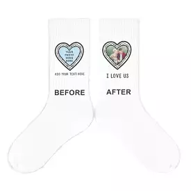 Heart Shaped Frame with Your Photo and Text Printed on Socks