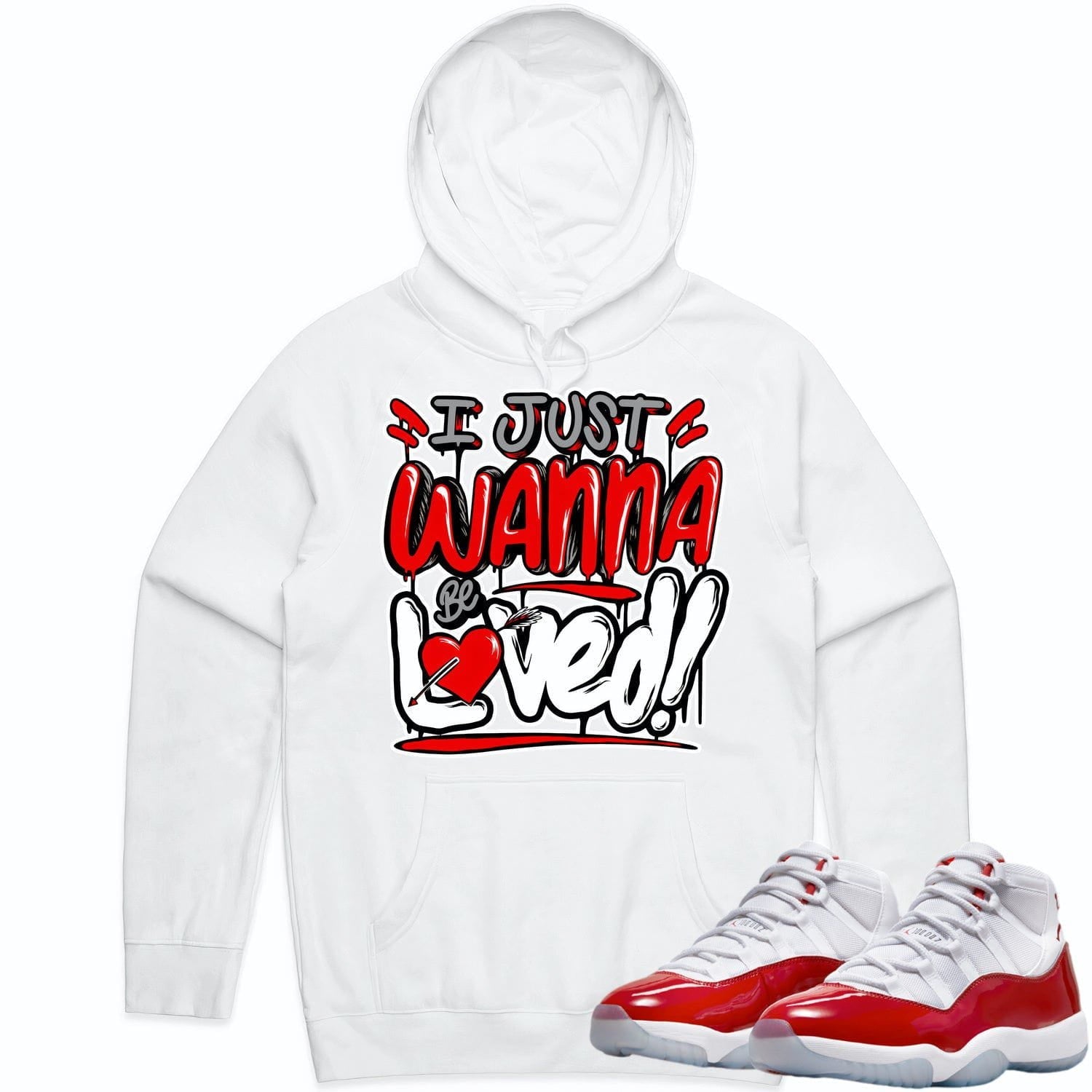 Jordan 11 Cherry 11s Hoodie to Match - RED LOVED