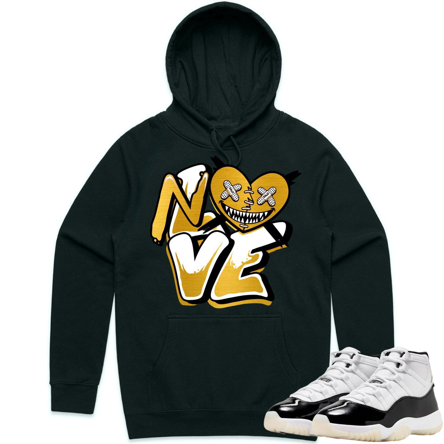 Jordan 11 Gratitude 11s Hoodie to Match - GOLD METALLIC NO LOVE BAWS